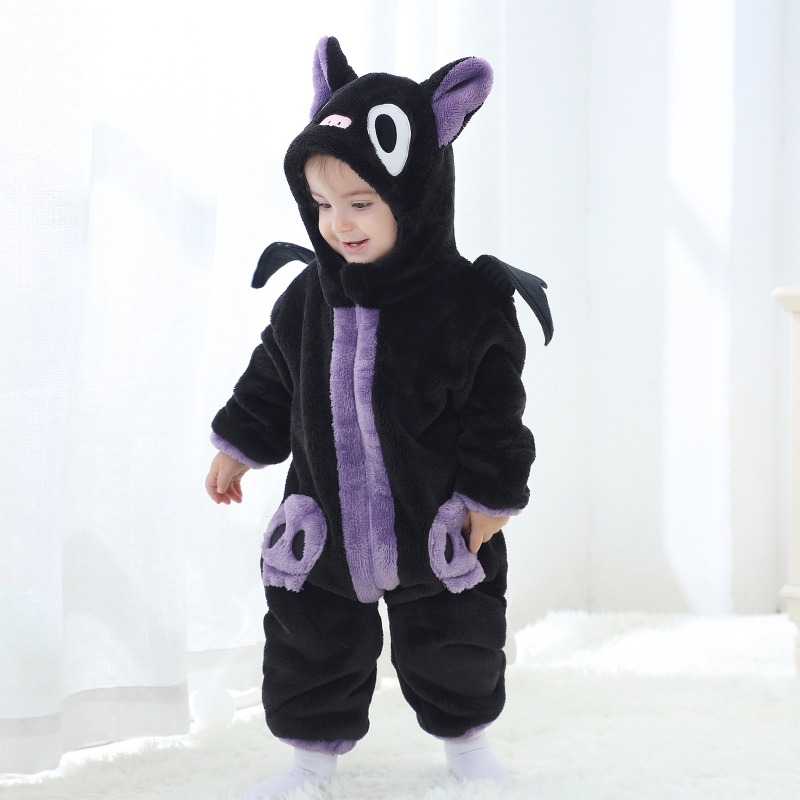 Cotton Baby Onesies Zipper - Newborn Baby Black Purple Cat Romper