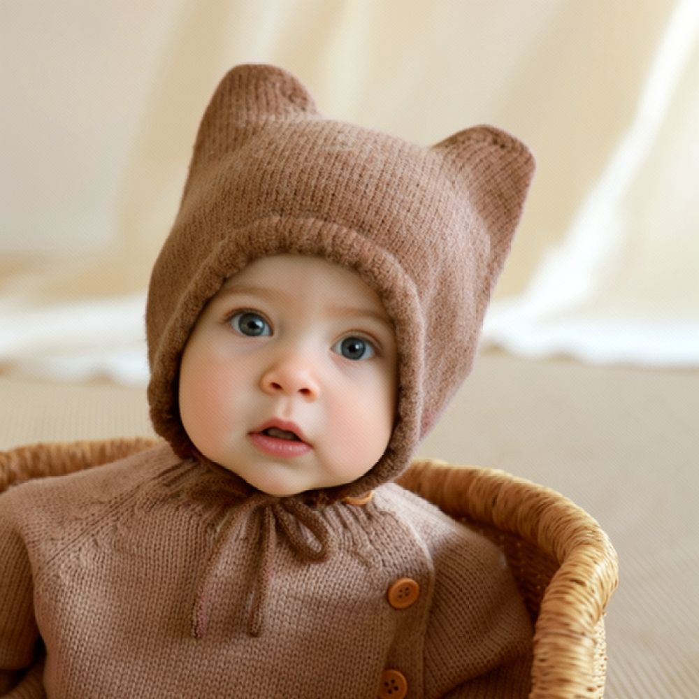 Winter Knitted Baby Bonnet War - Infant Beanie Hat With Ears recension och pris
